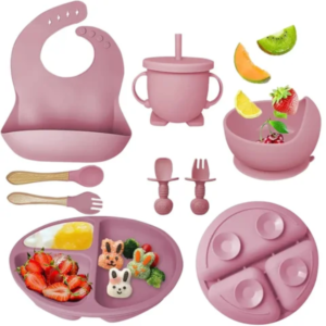 Ensemble vaisselle bébé en silicone - 8 pièces